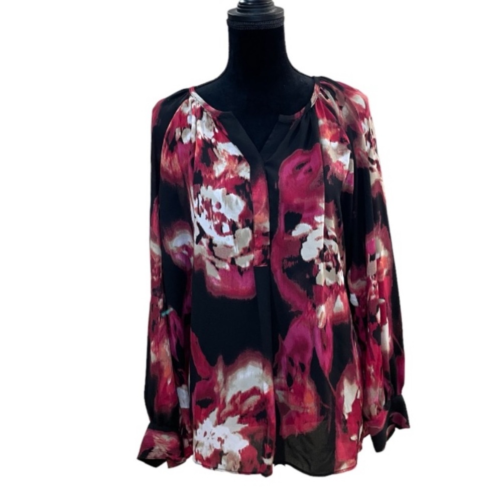 Ellen Tracy Pink, Black, Tan and White Blouse